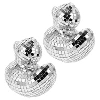 Ornement Mini Canard en Verre Argenté Effet Miroir Disco 9,5 cm, Artisanat Écologique, Décoration de Noël pour Extérieur et Intérieur