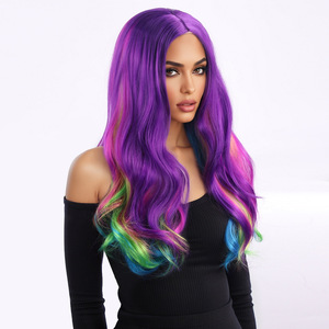 Perruque de cosplay <span class=keywords><strong>anime</strong></span> tendance à dégradé violet multicolore, bouclée, avec raie au milieu, pour événements festifs – Vente directe - Product Image 4