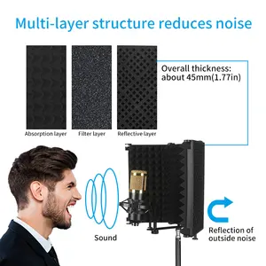 Stüdyo mikrofonu İzolasyon kalkanı katlanabilir yüksek yoğunluklu emici köpük kondenser mikrofon aksesuarı paneli ses kayıt
