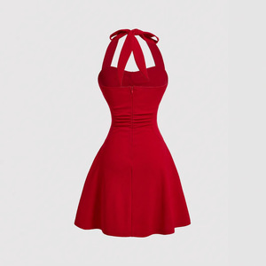 Otoño nuevo vestido informal femenino con lazo rojo Halter cintura plisada y Falda corta delgada tendencia Spice Girl - Product Image 2