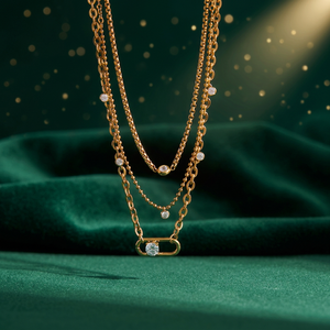 Luxury 18K Gold Plated Alloy Layered <b>Chain</b> Necklace With Cubic Zirconia Setting For Party Gift - Product Image 3