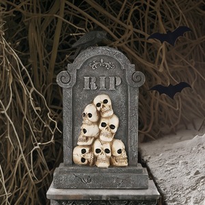 Décoration d'Halloween en forme de pierre tombale de crâne, ornement de bureau en résine pour l'aménagement de scènes de fête - Product Image 1