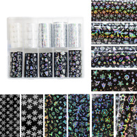Lot d'autocollants de transfert pour nail art de Noël, motifs étoilés, dentelle vintage, fleurs et papillons, fournitures de manucure en boîte, vente en gros