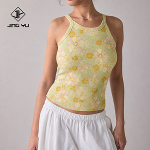 Top Corto Casual con Estampado Playero, Cuello Redondo, Sin Mangas, de Algodón Acordonado Suave de Alta Calidad, 2026 - Product Image 1