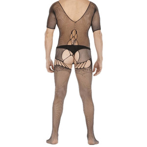 ISME Yi Zhi Mi Body en résille pour homme, noir, en nylon, entrejambe ouvert, sous-vêtement sexy, taille mi-haute, une pièce - Product Image 2