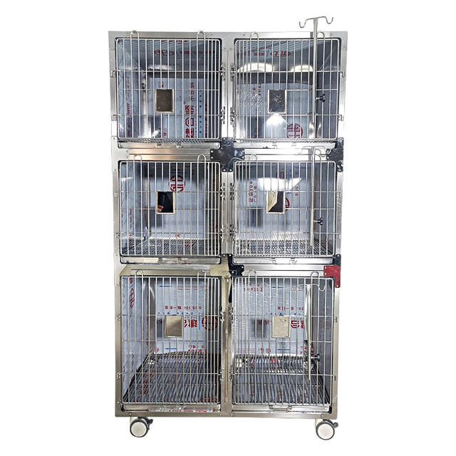 Veterinary Instruments 6-Door Stainless Steel Reusable Dog & Cat Cage for Hospital and Surgical Use