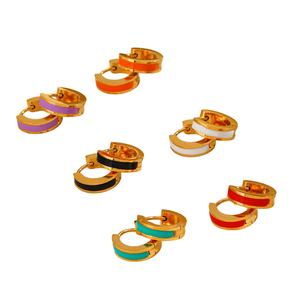 Pendientes de Aro Huggie de Acero Inoxidable con Esmalte Colorido, Chapados en Oro de 18K, No se Deslustran, Joyería al por Mayor para Mujer - Product Image 2