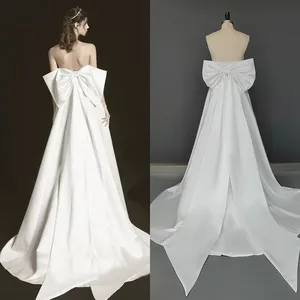 Vestido de noiva a-linha, vestido de noiva elegante sem mangas frente única, com arco grande destacável, fotos reais, 3422 #