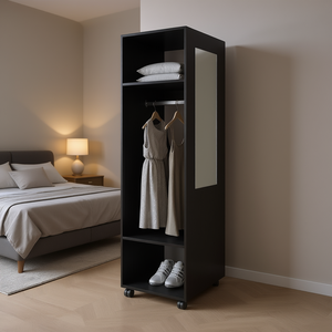 Armoire Benson avec miroir, rangement ouvert, mobilier de chambre moderne, design autoportant avec portes coulissantes - Product Image 2