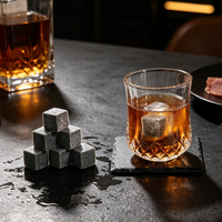Pierres à whisky réutilisables en granit pour refroidir les boissons (whisky, bière, vin) avec boîte de rangement pratique – Ensemble de pierres à whisky carrées