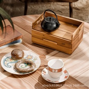 Wooden Desktop Storage <b>Box</b> With Drawer Compartmentalized Organizer For <b>Tea</b> Bags And Office Supplies Rectangle Acacia Wood - Product Image 2