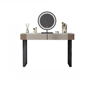 סט חדר שינה מלא: שולחן איפור מעץ מלא וארון מראה עור משולב - Product Image 5