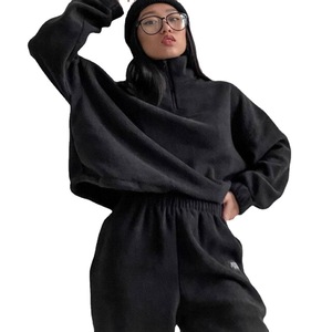 Completo Sportivo e Casual a Maniche Lunghe in Stile Europeo e Americano, Set 2 Pezzi con Felpa Tinta Unita - Product Image 4