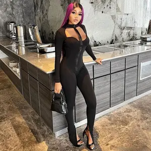 Sharee özel düz uzun kollu Onesie siyah nervürlü kadınlar tulum Bodycon Bodysuit güz Romper kadınlar bayanlar giyim 2023