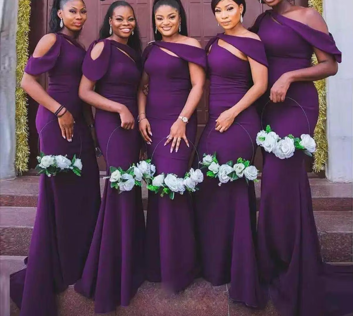 Morili africain pas cher personnalisé invité de mariage grande taille robe demoiselle d'honneur hors de l'épaule violet robes de demoiselle d'honneur