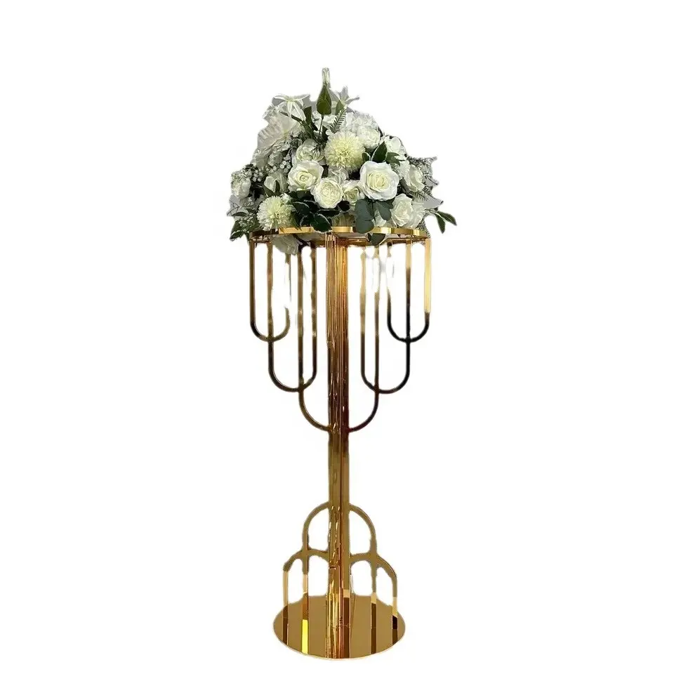 Nouveau brillant grand métal or mariage fleur support centres de table hôtel scène décoration fleur support pour mariage centres de table