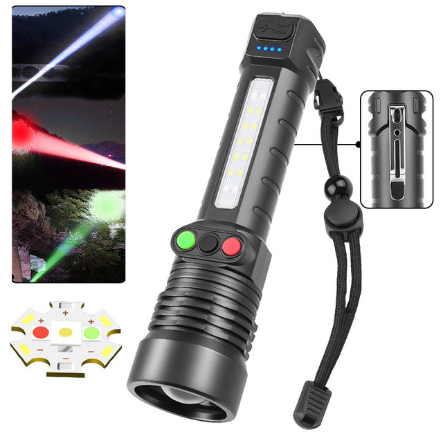 High Quality Portable LED Torch for Outdoor Use Multicolor Flashlight-3 Colors White Red Green Waterproof IP65 for Railways