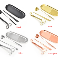 Vente en gros Mini kit d'entretien des bougies Coupe-mèche de luxe en acier inoxydable Set d'outils pour bougies modernes pour les soins à domicile Plateau avec emballage