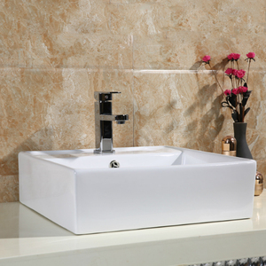 Lavabo de Baño de Cerámica Blanca de Diseño Personalizado, Lavabo Moderno <span class=keywords><strong>Cuadrado</strong></span> de Arte para Sobreponer - Product Image 4