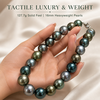 Colliers de perles de Tahiti noires authentiques de luxe en gros, qualité AAAAA, brillance métallique intense, perles rondes d'eau de mer