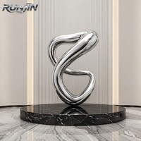 Sculpture en acier inoxydable, art métallique abstrait, ruban torsadé, halo fluide moderne, grand miroir poli, fabrication sur mesure RUNJIN