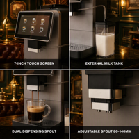 Máquina de Espresso Automática Directa de Fábrica con Molinillo Integrado, 19 Bares, Espumador de Leche de Acero Inoxidable para Oficina y Restaurante