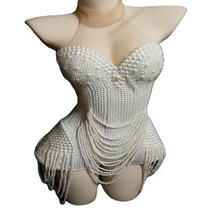 Barre d'uniforme de danse latine pour femmes, tout-en-un, fourchette haute, gland lumineux de perle