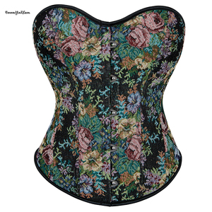 Corsetto Overbust Retrò con 5 Chiusure a Spilla, Fantasia Floreale, Taglie Forti, 12 Stecche in Plastica, Bottoni, Pizzo, Senza Spalline, Controllo Forte, da Donna - Product Image 1