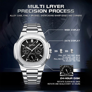 Montre-bracelet pour homme Sanda 7053 classique à six aiguilles, carrée, étanche, décontractée, pour affaires, bracelet en acier inoxydable, montre à quartz - Product Image 5