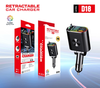 Chargeur rapide pour voiture, station de charge pour téléphone, 4 en 1, affichage numérique LED, 2 câbles rétractables, type C, chargeur de voiture portable pour iPhone 16
