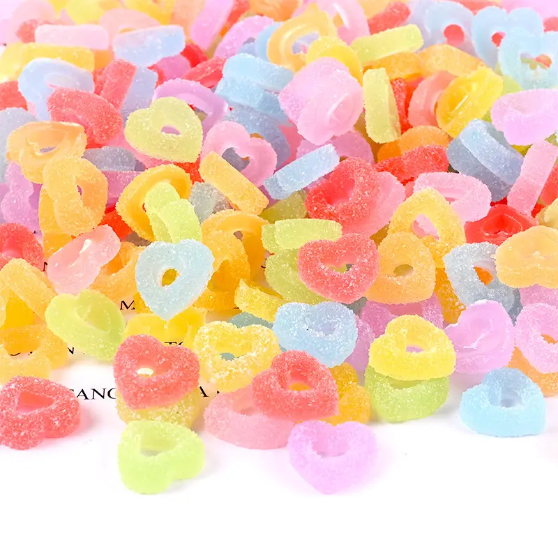 Free Shipping Slime Charms Mixed Candy Resin Cabochon Love Heart Mini Sweet Candy Model Epoxy Resin Crafts For Phone Decoration