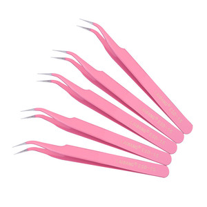Pince à épiler de précision rose en acier inoxydable, faux cils, pointes courbées, pour journalisation, nail art, démontage et réparation, bord fin - Product Image 2