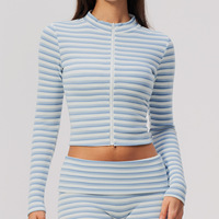 4556 Nouveau modèle de veste de fitness respirante en Spandex/Nylon, avec polaire double face Snowfield, col montant, coupe ajustée, haut de yoga