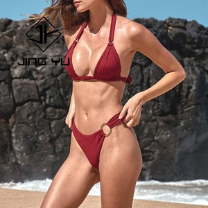 Traje de Baño Personalizado de Verano con Pliegues y Cordones, Anillo Dorado Mate, Herrajes Metálicos, Diseño de Fabricante de Trajes de Baño, Traje de Baño de Nailon Reciclado - Product Image 3