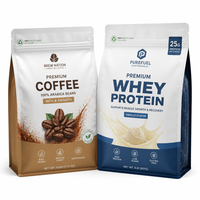 Sachet d'emballage pour poudre protéinée, à soufflet latéral, pour café, à fond plat, avec fermeture éclair durable, qualité alimentaire, personnalisable, OEM disponible, pour gelée et aliments pour animaux