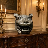 Tête de tigre en bronze coulé artisanal - Sourcils ondulés et crinière rugueuse, pièce personnalisable de qualité muséale, sculpture en bronze