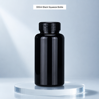 Botella cilíndrica negra de 300 ml con tapa de compresión para medicamentos líquidos, envase de loción tanning de 100 ml con apertura fácil, dispensador de jabón para el cabello