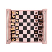 Rosa Reise-Schachspiel 13 Zoll Anpassbares Reise-Schachbrett mit Schnappverschluss-Riemen für 2 Spieler