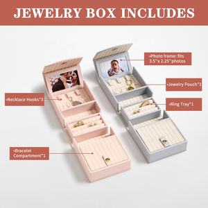 <span class=keywords><strong>Joyero</strong></span> con logotipo personalizado, bolsa de almacenamiento de anillos para collar, caja organizadora de joyas de cuero vegano <span class=keywords><strong>plegable</strong></span> de lujo portátil - Product Image 2