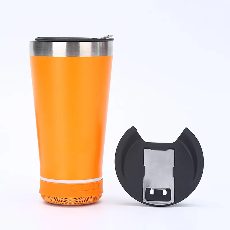 Tazza di musica con ricarica USB intelligente a vuoto in acciaio inossidabile tazza di birra a doppia parete con coperchio per altoparlante e apriscatole