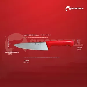 Coltello da Chef 8 Shorbull rosso acciaio inossidabile professionale 20 cm - Product Image 4