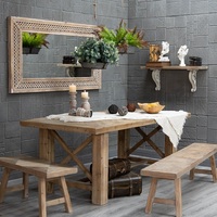 Ensemble de table à manger en bois de style rustique farmhouse, 3 pièces, antique, écologique, durable, meubles pour la maison, pour hôtels, restaurants