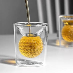 Accessoires pour boissons Sans BPA Faits à la main Clairs Cute Luxury <span class=keywords><strong>Whisky</strong></span> <span class=keywords><strong>Golf</strong></span> Ball Shaped Double Wall High Borosilicate Glass Wine Cups - Product Image 6