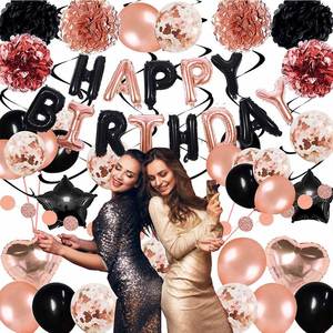Black Rose Gold Happy Birthday <b>Balloon</b> Set Paper Flower Ball Ornaments Arrangement Decoration - Product Image 3