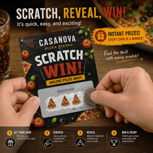 Fabricante de Tarjetas Rasca y Gana, Vales de Pizza Bistro, Tarjetas de Descuento Personalizadas para Promoción de Tiendas - Product Image 1