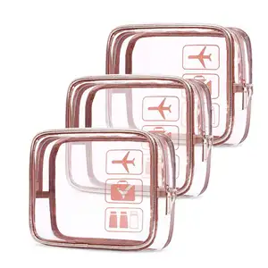 Gül altın 5mm eko temizle PVC makyaj Quart bagaj kılıfı çanta organizatör kozmetik çantası ve durumda taşınabilir taşıma seyahat makyaj çantası