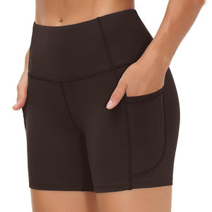 Shorts de Yoga para Mujer, Cintura Alta, Ajustados, Transpirables, de Poliéster, Cintura Elástica, 2 Bolsillos Laterales, Control de Abdomen, Color Sólido, para Correr y Hacer Ejercicio - Product Image 2