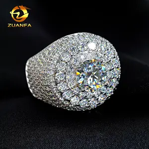 Anillo de racimo de joyería fina de moda chapado en oro Real 925 anillos de diamantes de roca de plata hombres Iced Out VVS Moissanite Hip Hop Cross Ring