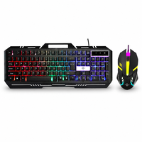 Set Keyboard dan Mouse Kabel RGB 104-Tombol dengan Lampu LED Warna-warni USB untuk Penggunaan Gaming PC