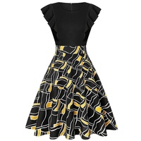 Robes de carrière noires pour femmes, manches à volants, tenue de cérémonie moderne, robe évasée, robe vintage, robe de soirée